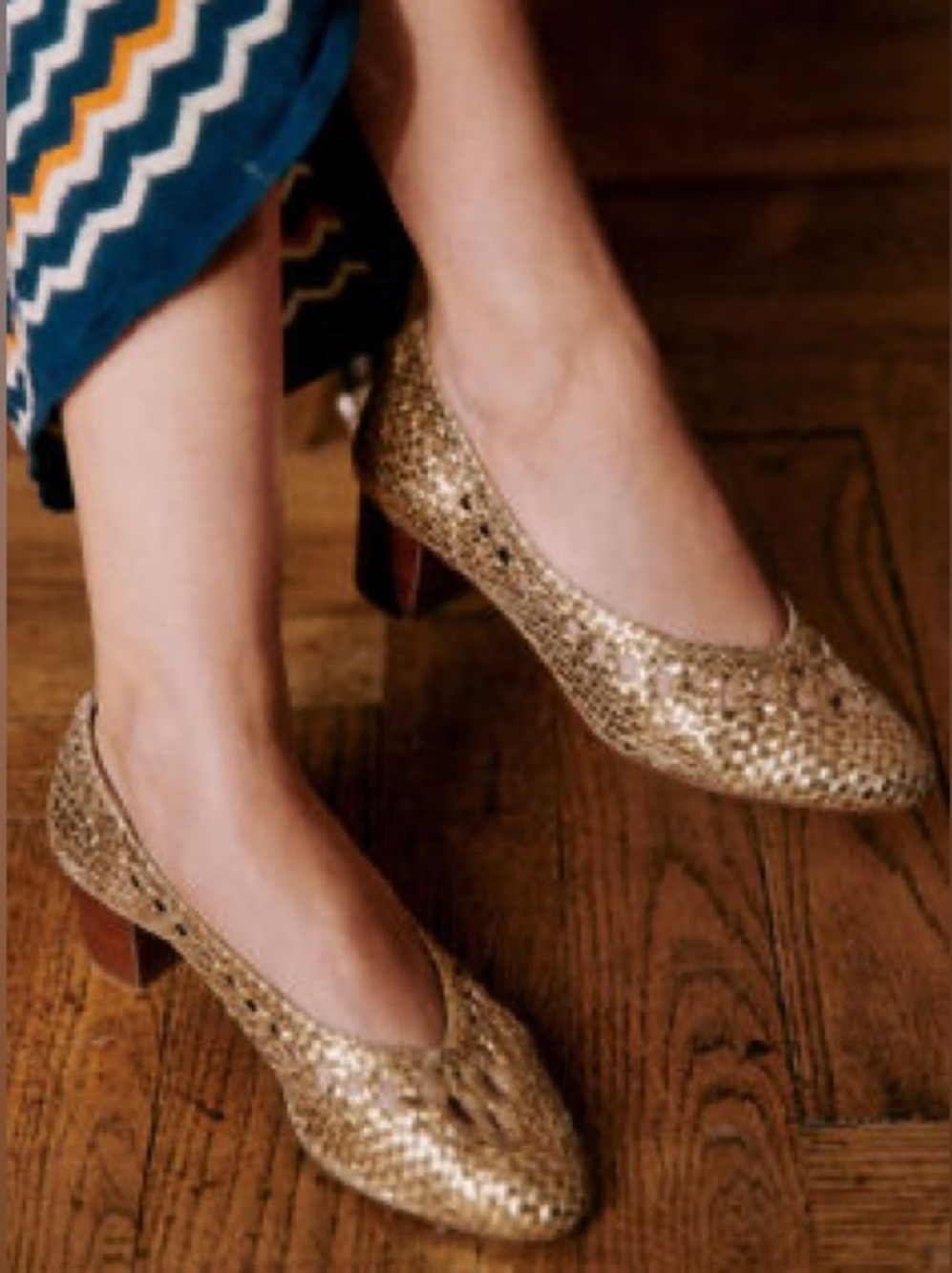 Sézane Anya High Heels in Gold Metallic Woven FR 37 / US 6 - Picture 7 of 9